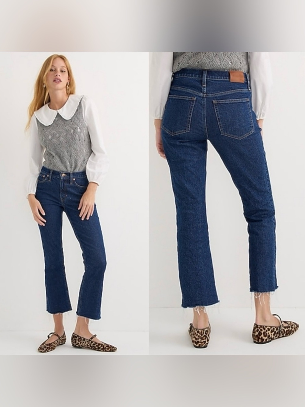 J. Crew Dark Blue Flare Jeans with Raw Hem